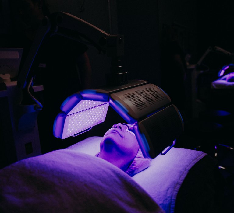 A person undergoing LED therapy